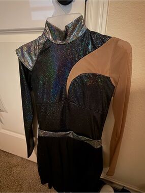 Black Holographic Skating Dress with Nude Mesh Sleeve size S